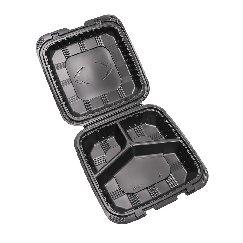 Caja de almuerzo sellada PP desechable caja de comida rápida cuadrada negra